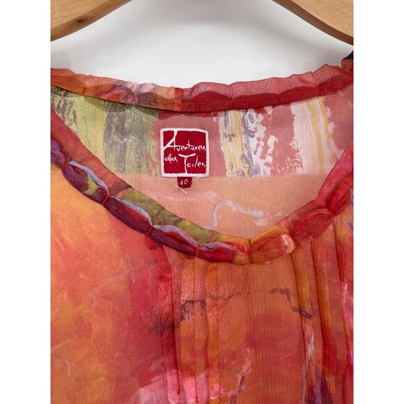 Aventures Des Toiles Womens Silk Blouse Size Medium 40 Multicolor Sheer - Picture 2 of 5